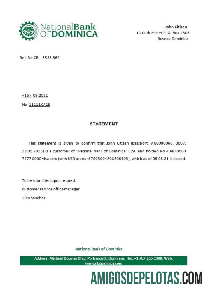 Referência de fechamento do Banco Nacional de Dominica da Dominica baixar para verificação